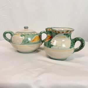 Vintage Vietri Solimene Campagna Rabbit Sugar & Creamer Set Hand Painted Italy